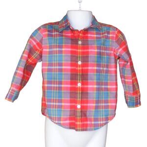 JANIE & JACK Shirt, 18-24mo, Red/blue Plaid Button down, Tab Sleeves, Cotton